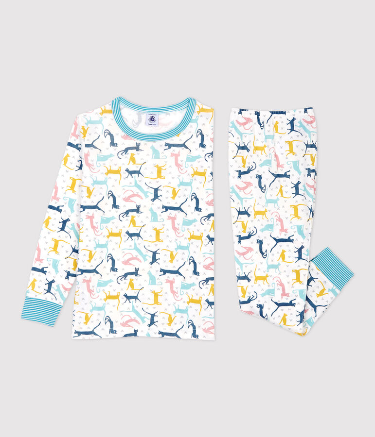 Pijama con estampado de gatos de ni&ntilde;a/ni&ntilde;o de algod&oacute;n y lyocell blanco/multicolor